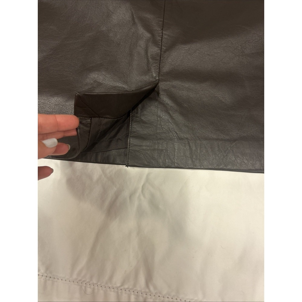 Apostrophe Genuine Leather Pencil Skirt Brown Size 6 Vintage Y2K 90s Minimalist - Picture 8 of 12